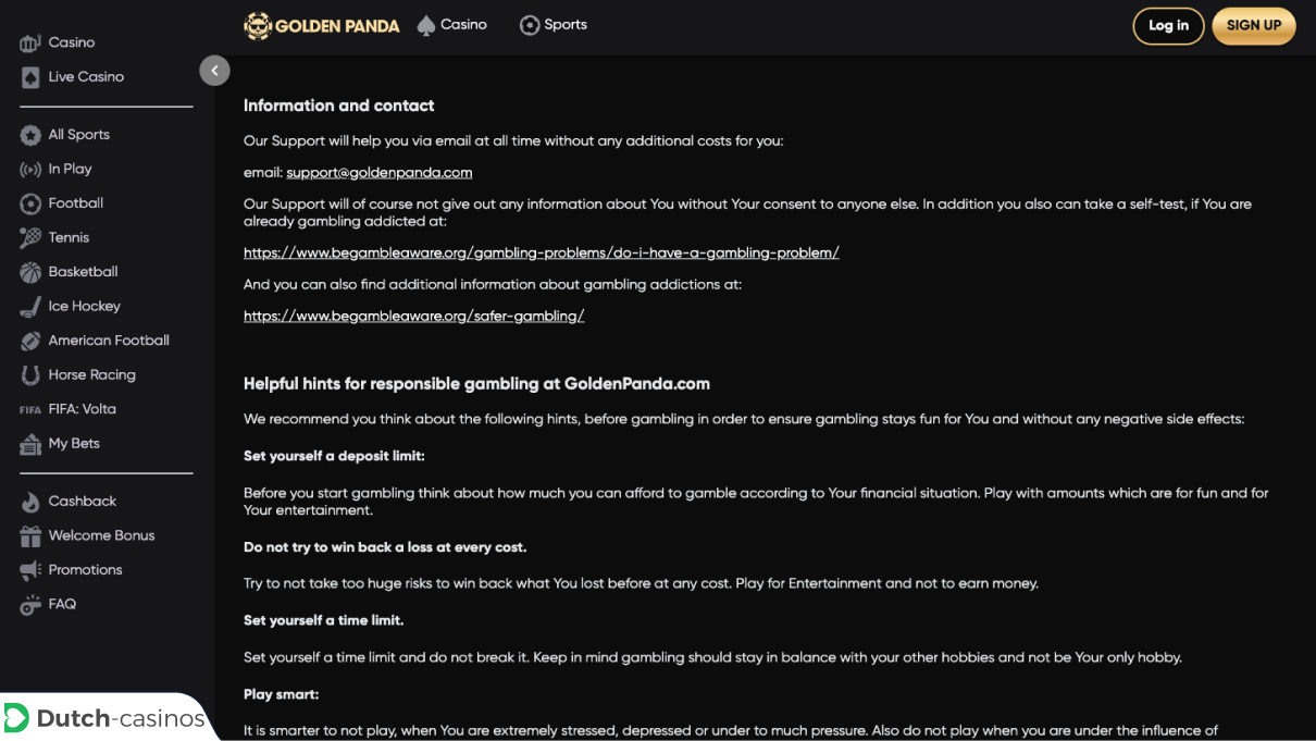 Golden Panda Casino klantenservice