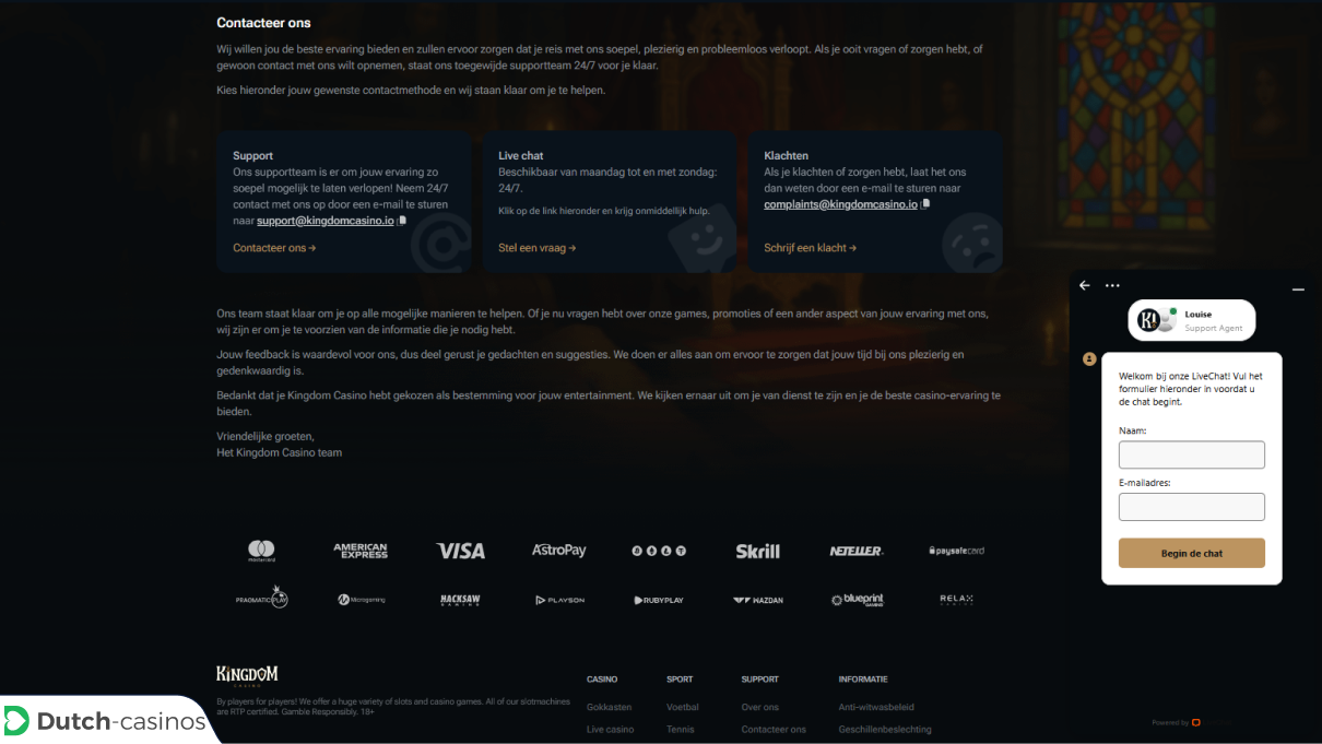 Kingdom Klantenservice van het casino