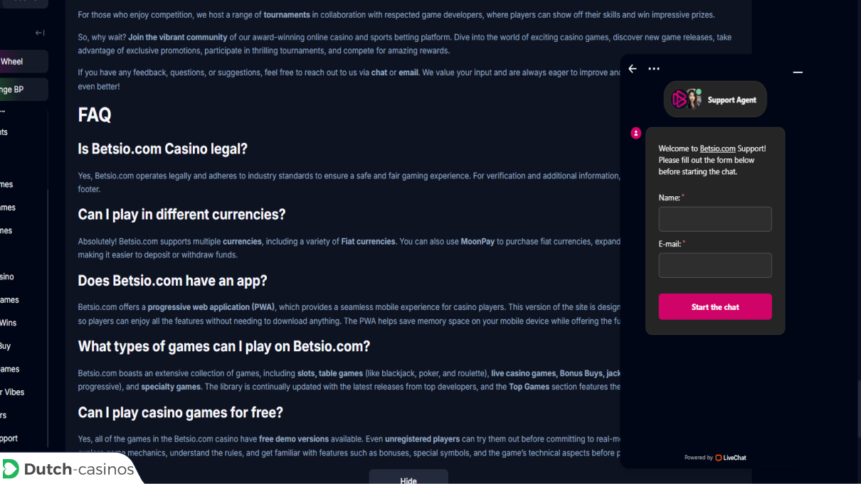 Betsio Klantenservice van het casino