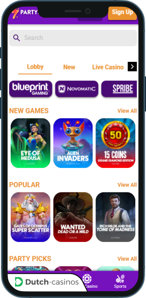 Partyspins mobiele app