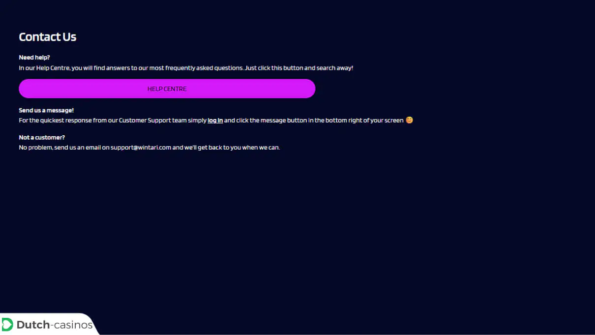 Wintari Klantenservice van het casino