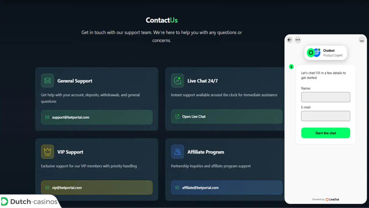 Betportal Klantenservice van het casino