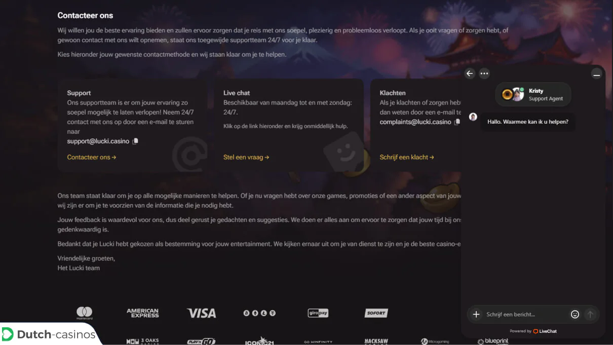 Lucki Klantenservice van het casino