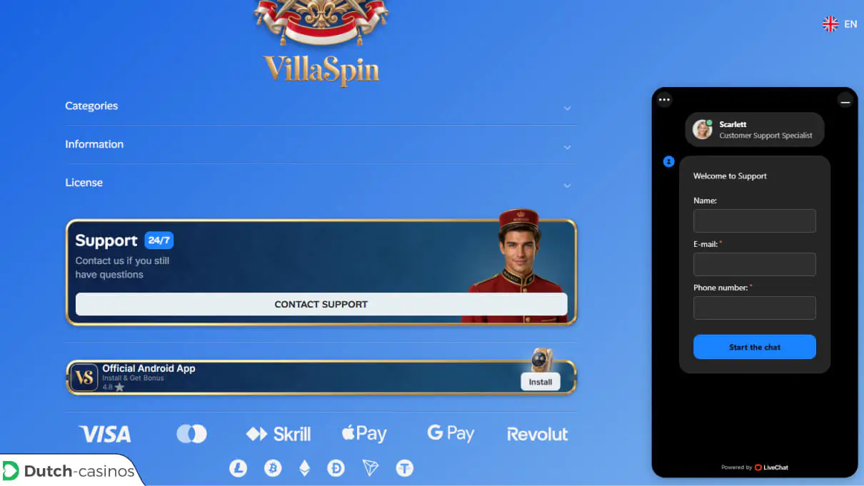 Villaspin Klantenservice van het casino