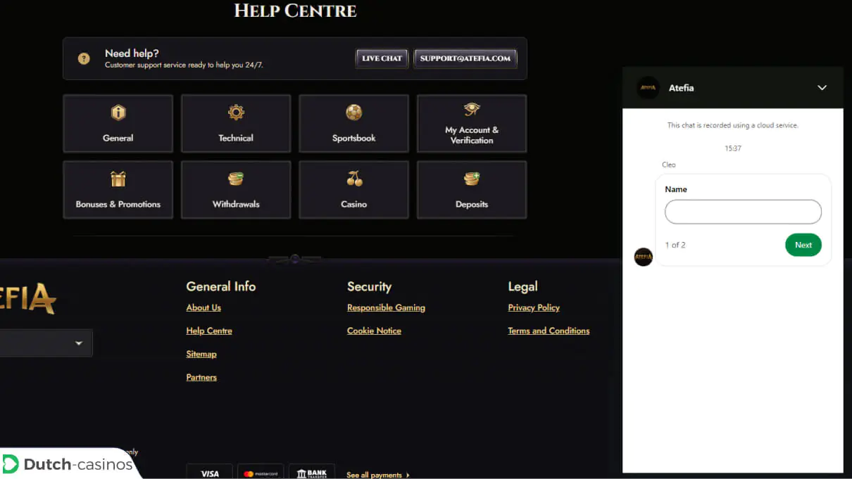 Atefia Klantenservice van het casino